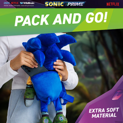 Sonic Prime 11" Soft Plush Backpack - Adjustable Straps, Huggable School Accessory