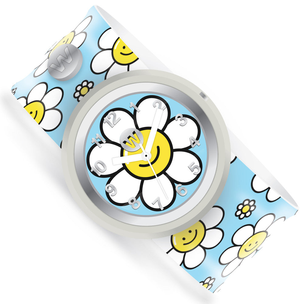 Watchitude: Slap Watch - Happy Flowers- Blue, Yellow, White - Kids Analog Watch, Age 5+