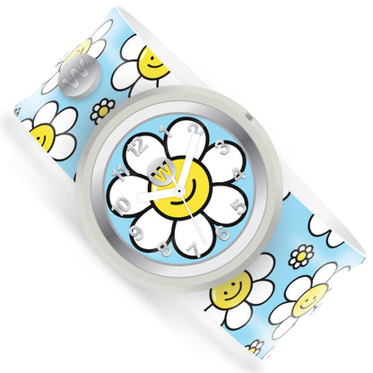 Watchitude: Slap Watch - Happy Flowers- Blue, Yellow, White - Kids Analog Watch, Age 5+