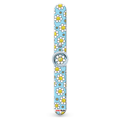 Watchitude: Slap Watch - Happy Flowers- Blue, Yellow, White - Kids Analog Watch, Age 5+