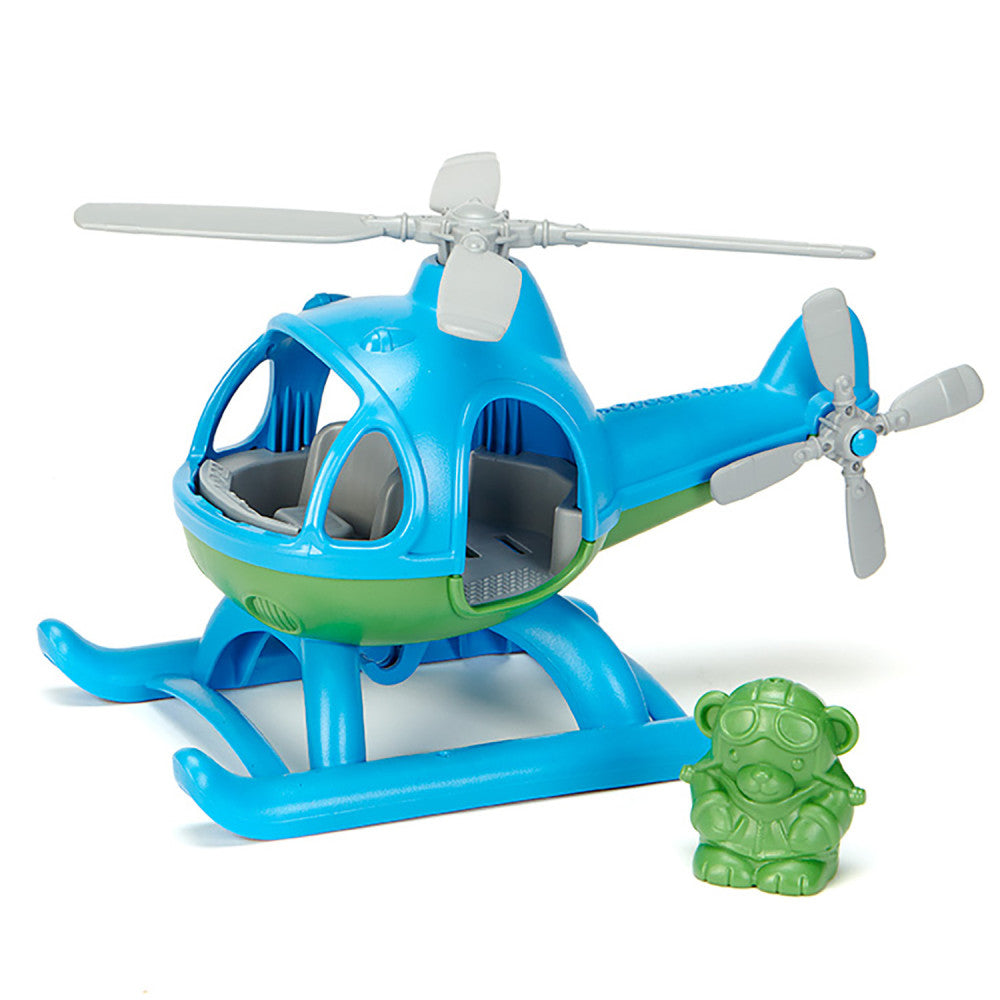 Green Toys: Helicopter Blue - Green Bear Pilot Character - Play Vehicle, Ages 2+