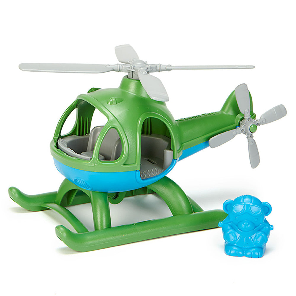 Green Toys: Helicopter Green - Blue Bear Pilot Character - Play Vehicle, Ages 2+