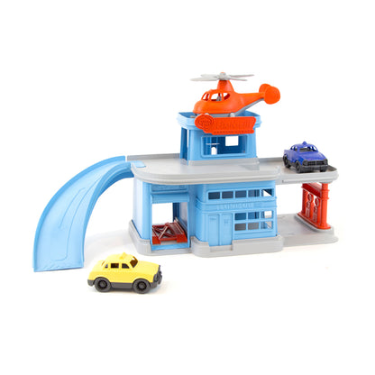 Green Toys Colorful Parking Garage Playset with 3 Vehicles