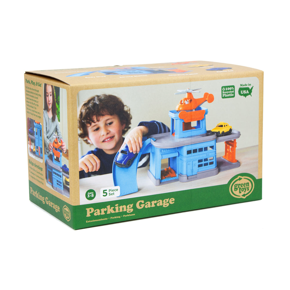 Green Toys Colorful Parking Garage Playset with 3 Vehicles