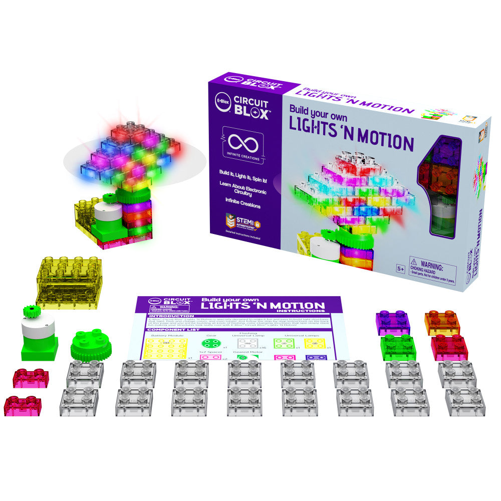 E-Blox: Circuit Blox: BYO Lights 'N Motion - Build-Light-Spin, DIY STEM Electrical Activities, Kids Age 5+