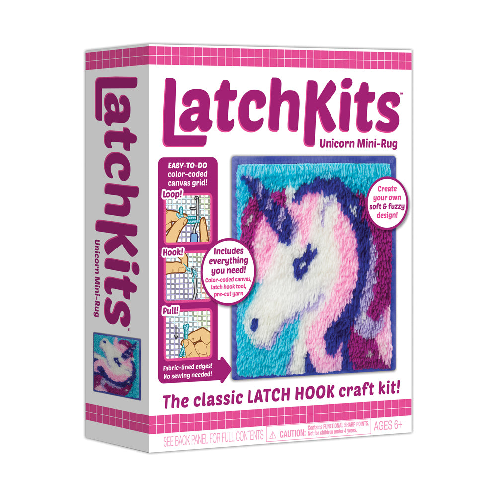 LatchKits Unicorn Mini-Rug Craft Kit - Create Your Own Fuzzy Rug