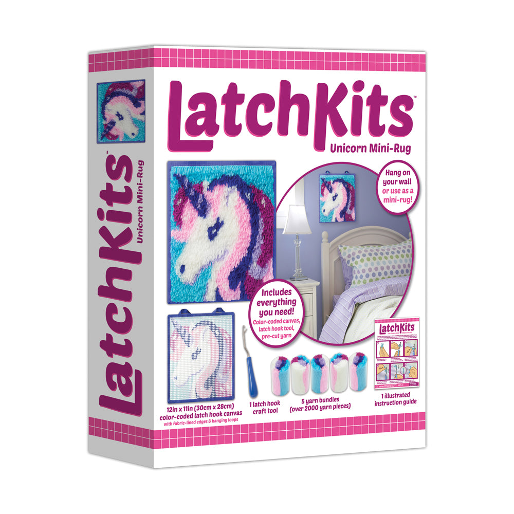 LatchKits Unicorn Mini-Rug Craft Kit - Create Your Own Fuzzy Rug