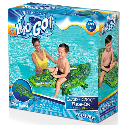 H2OGO! Buddy Croc Inflatable Ride-On Pool Float, 60" x 28", Green