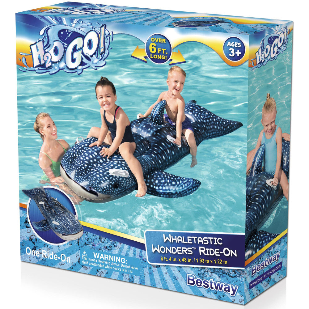 H2OGO! Whaletastic Wonders Inflatable Whale Shark Ride-On - 6'4" x 48"