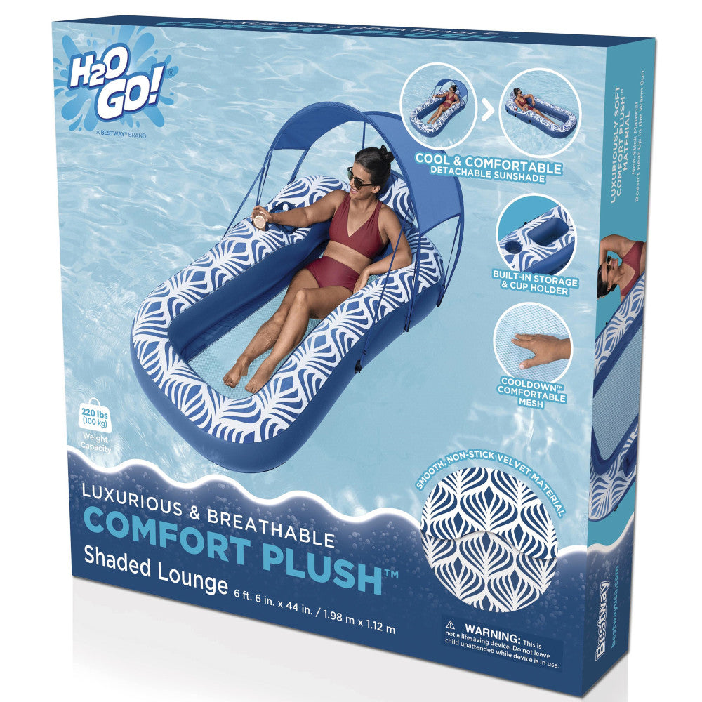 H2OGO! Comfort Plush Shaded Pool Lounge Float - 6'6" x 44"