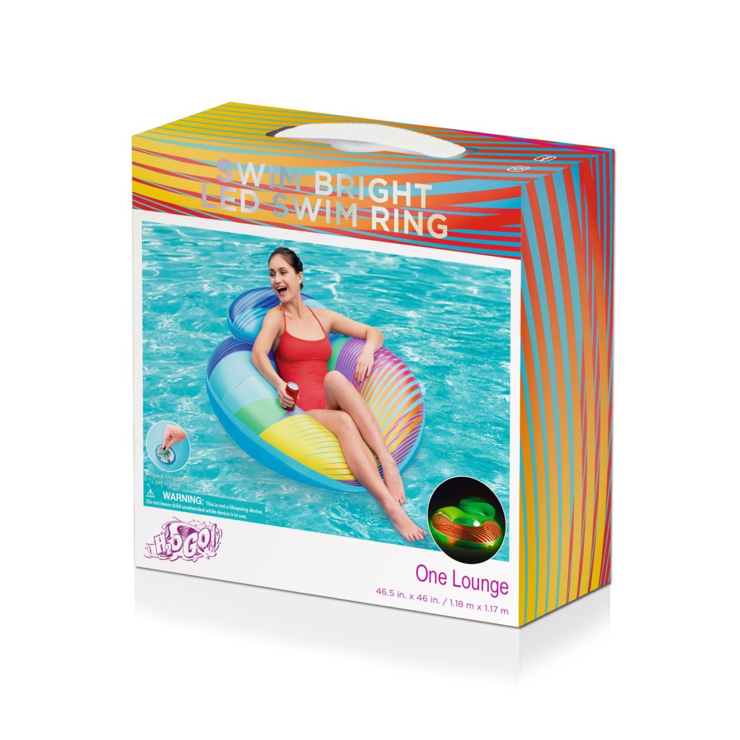 Bestway H2OGO! 46.5" Swim Bright Inflatable LED Swim Ring with Backrest