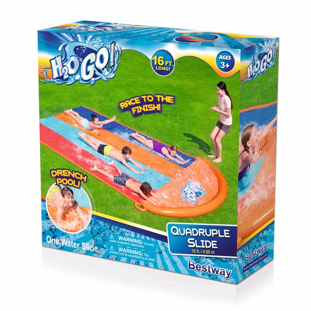 H2OGO! Bestway 16' Quadruple Inflatable Water Slide with Splash Zone