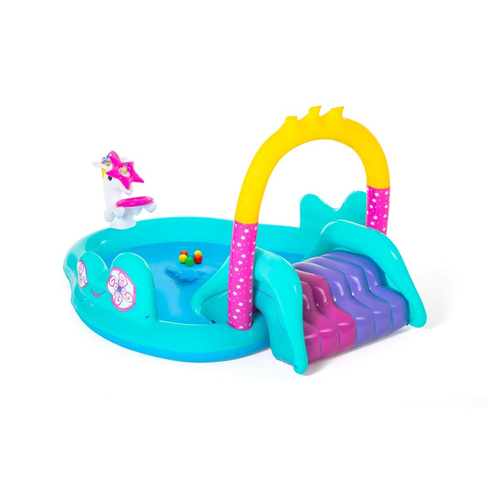 H2OGO! Magical Unicorn Carriage Inflatable Play Pool Center with Dual Slides