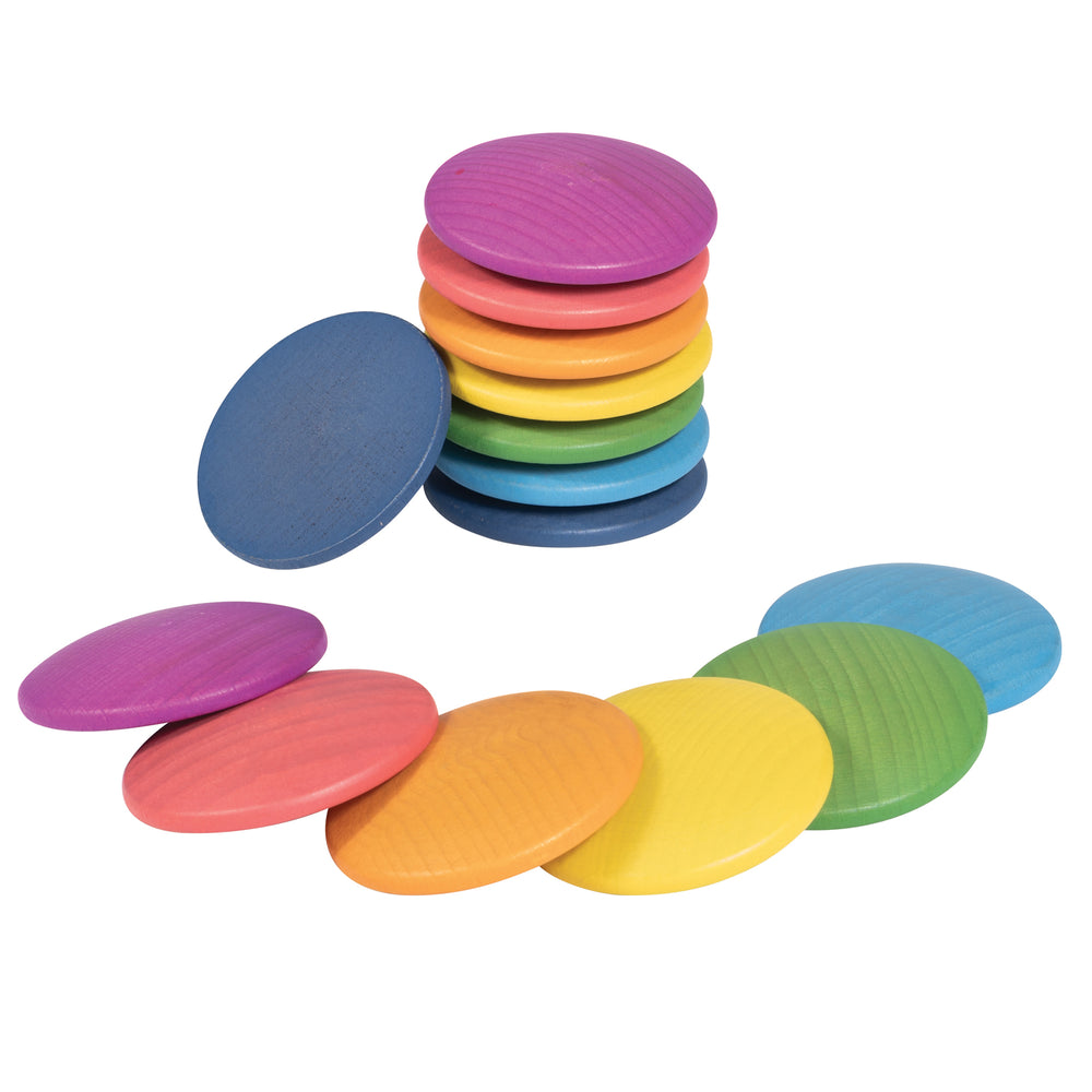 TickiT Rainbow Wooden Discs - Colorful Heuristic Play Set of 14