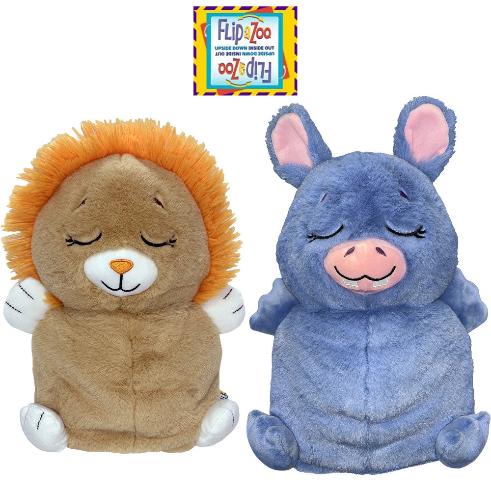 FlipaZoo: Upside Down Inside Out - Lion to Hippo - 2-In-1 Animal Plush