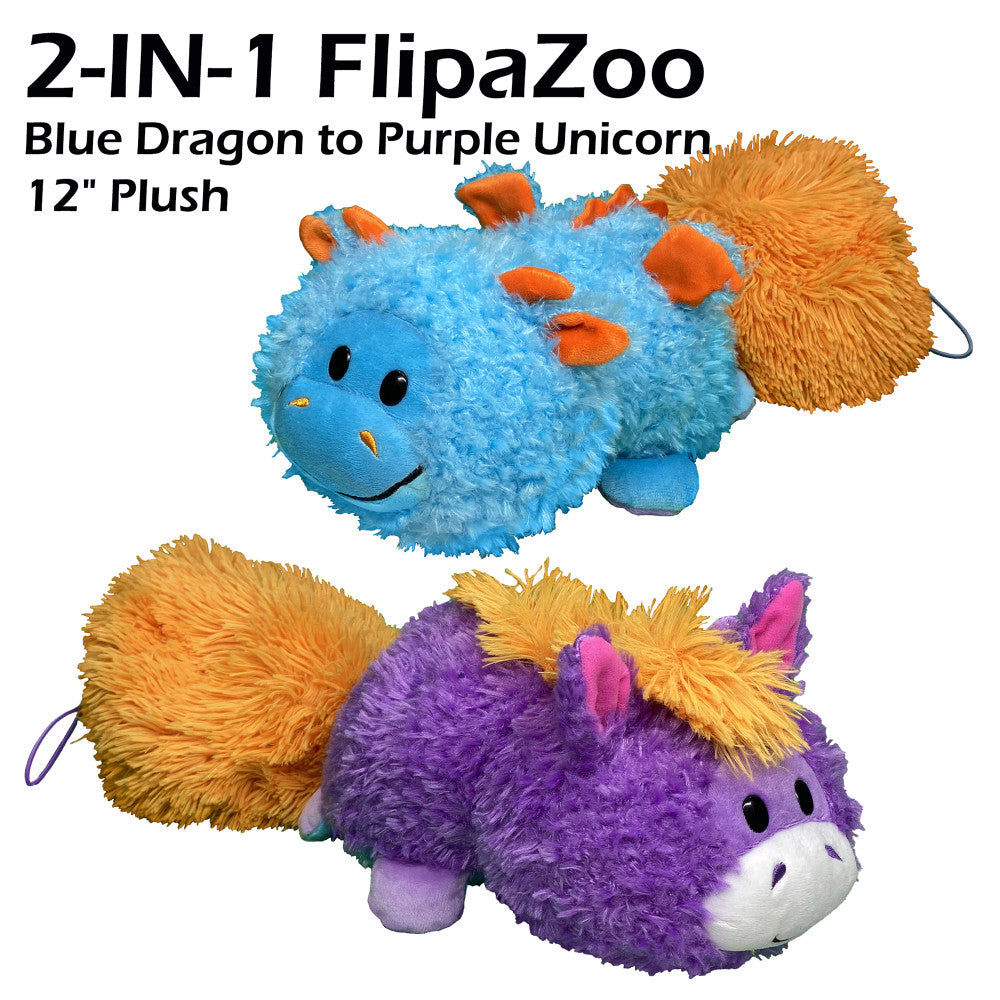 FlipaZoo Magic Tails Blue Dragon to Purple Unicorn - 2-In-1 Animal Plush