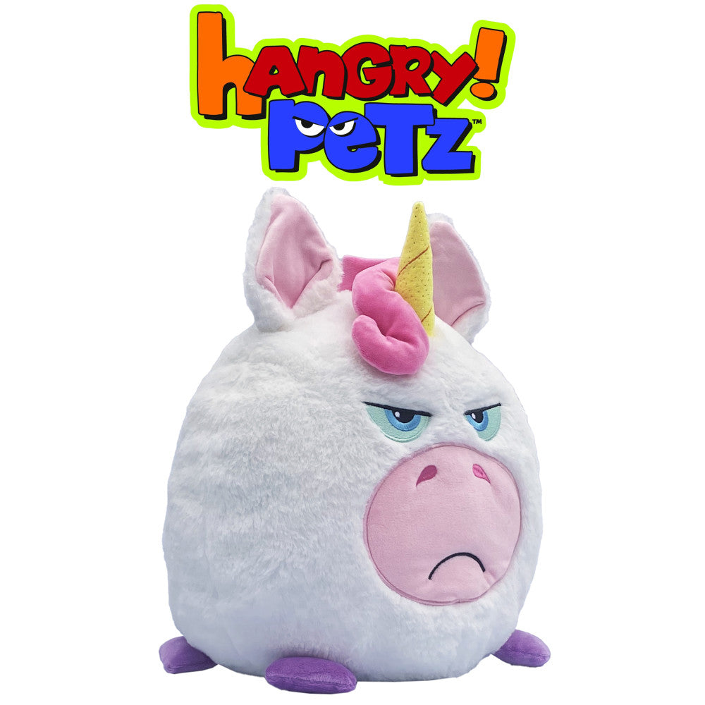 Hangry Petz: Luna Unicorn - 12" White-Pink-Purple Animal Plush, Squeeze For Sounds