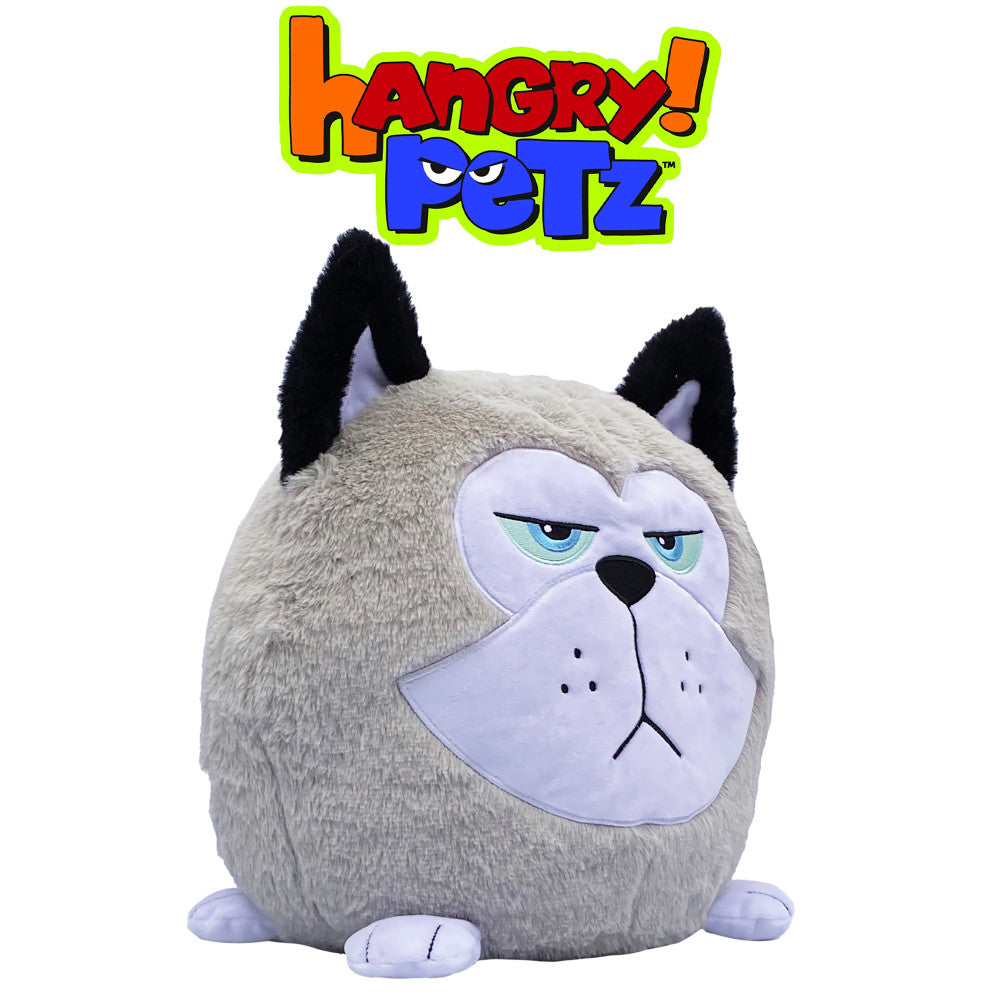 Hangry Petz: Cooper Husky - 12" Grey & White Animal Plush, Squeeze Tummy For Sounds