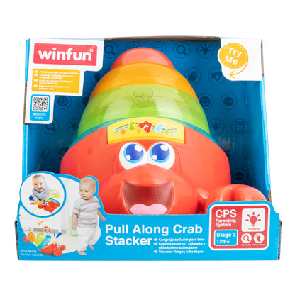 Winfun: Pull Along Crab Stacker - Lights & Sounds, Walking & Stacking Toy, Ages 12mo+