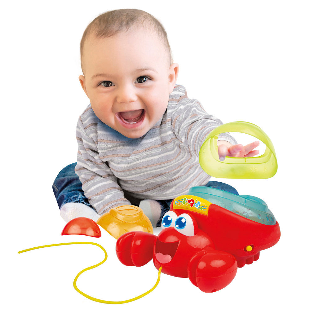 Winfun: Pull Along Crab Stacker - Lights & Sounds, Walking & Stacking Toy, Ages 12mo+