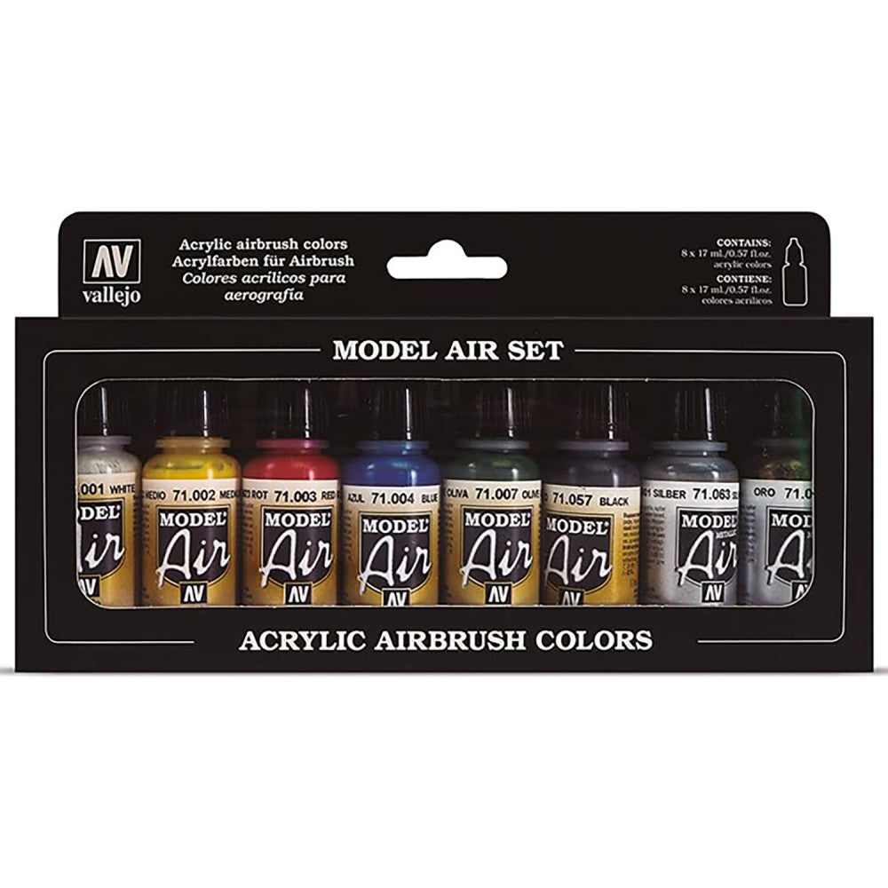 Vallejo Model Air Metallic Colors Acrylic Paint Set - 8 Colors