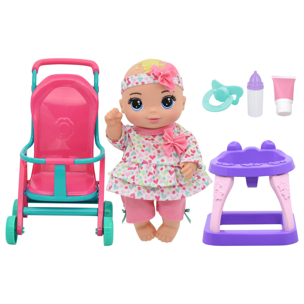 Magic Nursery: 8" Stroll N Scoot Set - Hearts, Pink, Teal, Purple - Kids Ages 2+