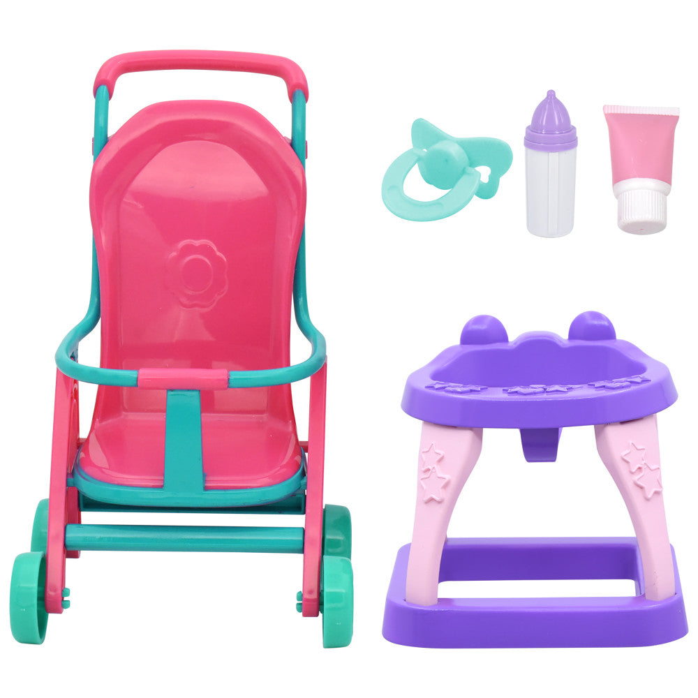 Magic Nursery: 8" Stroll N Scoot Set - Hearts, Pink, Teal, Purple - Kids Ages 2+