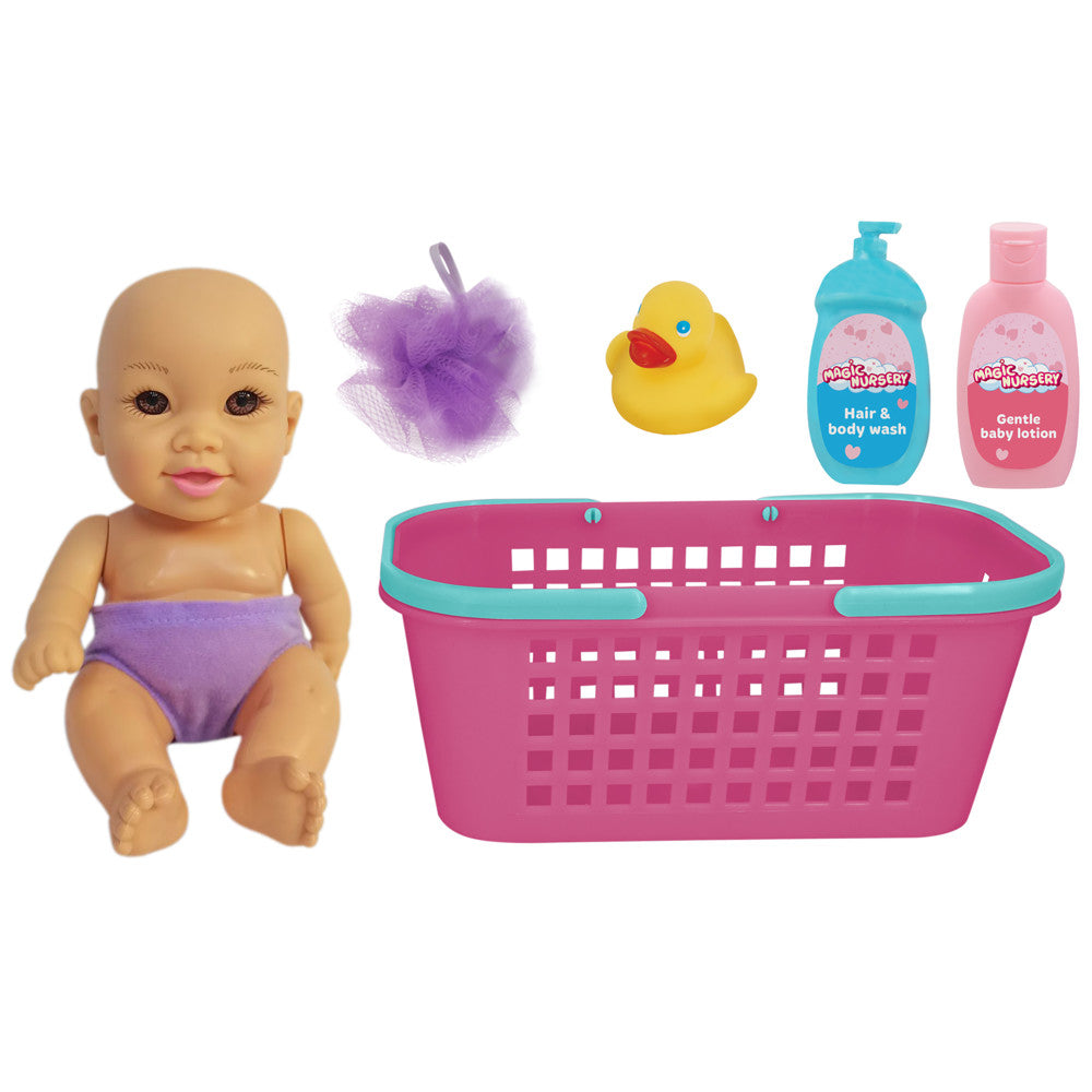 Magic Nursery Bath Caddy with 8" Baby Doll and Accessories Playset