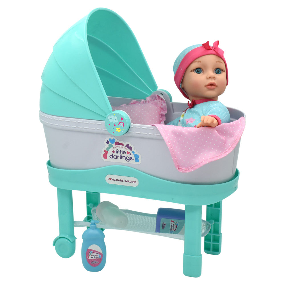 Little Darlings 12 Inch Bassinet Baby Doll Set Teal Pink Stars Toys R Us