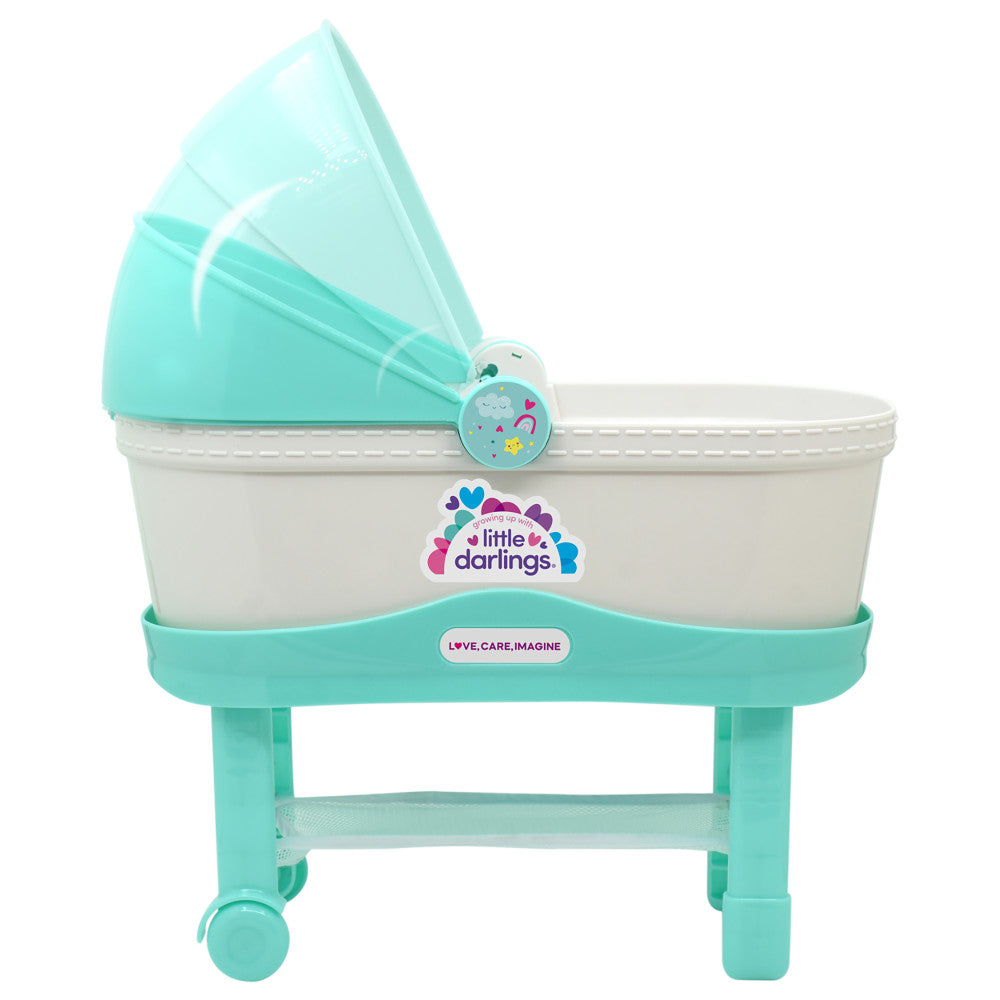 Little Darlings: 12" Bassinet Baby Doll Set - Teal, Pink, Stars - Soft Body Doll, Kids Ages 2+