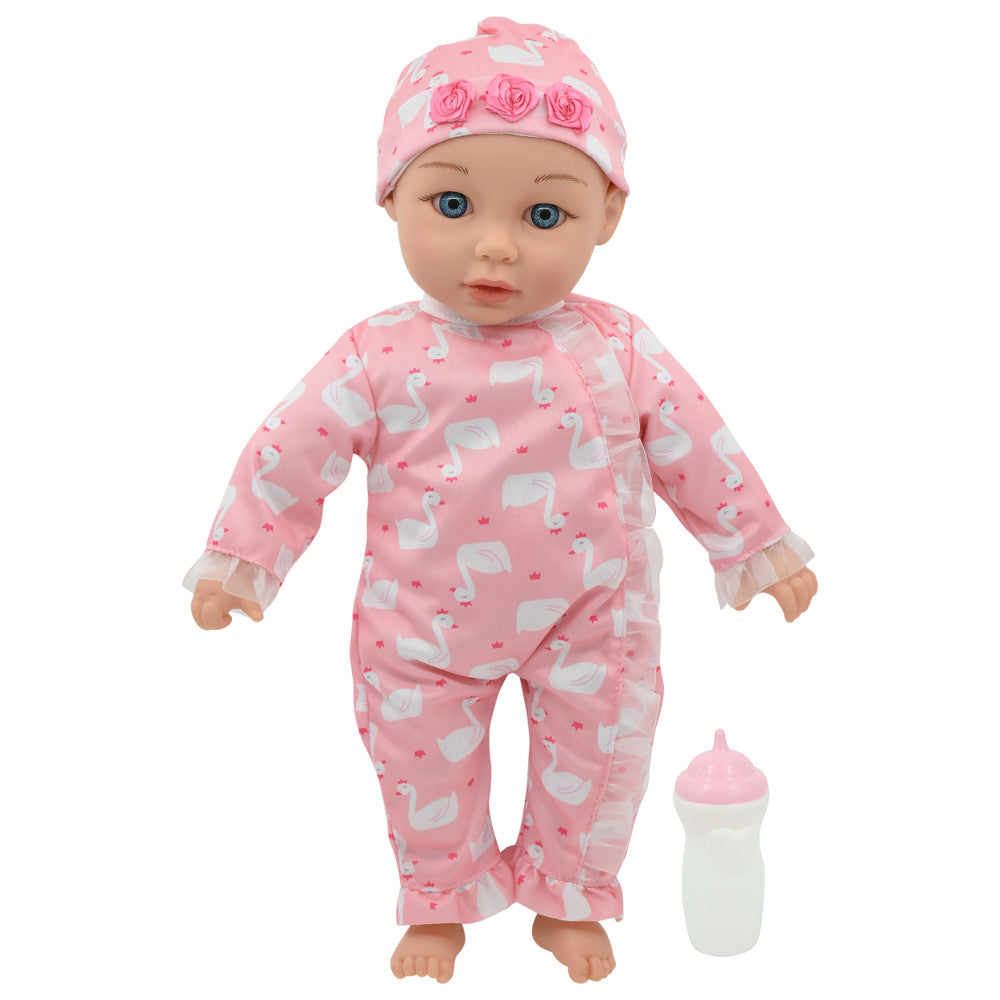 Little Darlings: 14" Kiss N Tickles Baby Doll - Pink, White, Swan - Kid Age 2+