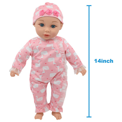 Little Darlings: 14" Kiss N Tickles Baby Doll - Pink, White, Swan - Kid Age 2+