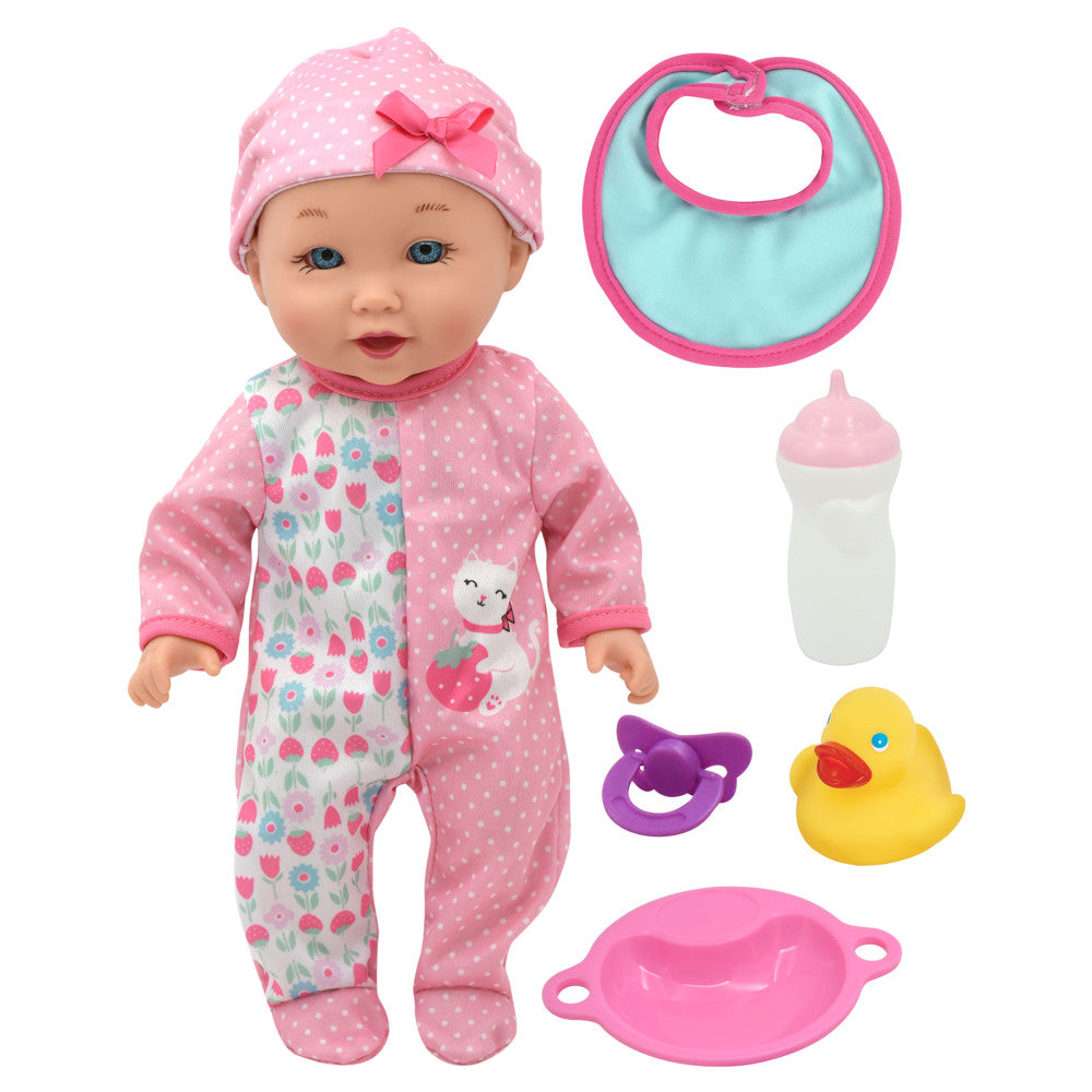 Little Darlings: 12" Talking Playtime Doll - Pink, Strawberry, Kitty - Kids Age 2+