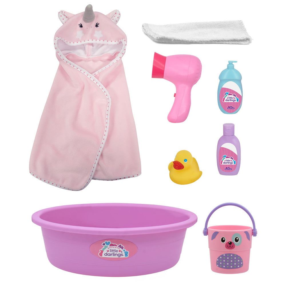 Little Darlings: Wash N' Play Baby Set - 12" Doll, Pink & Purple