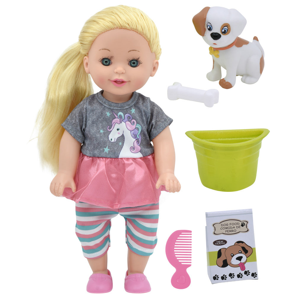 Lil Tots: 14" Talking Pet Grooming Playset - Doll, Pink-Grey-Green-Unicorn, Kids Ages 3+