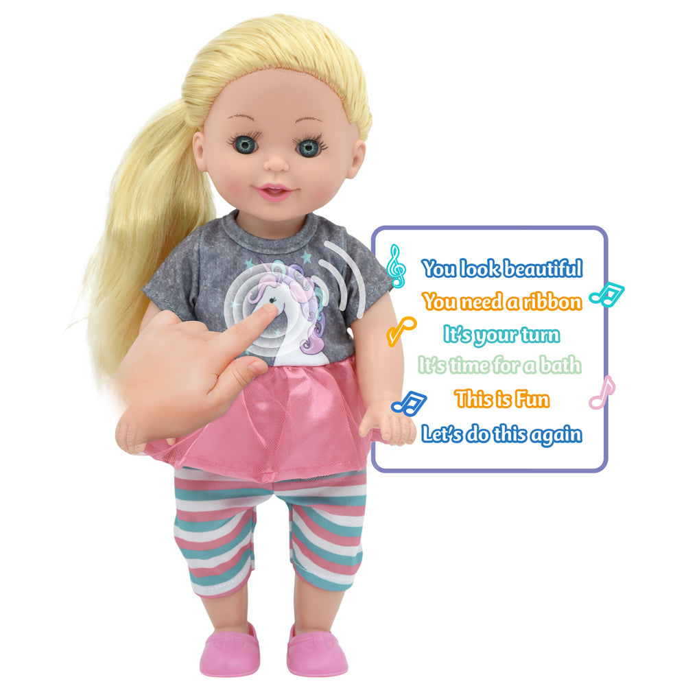 Lil Tots: 14" Talking Pet Grooming Playset - Doll, Pink-Grey-Green-Unicorn, Kids Ages 3+