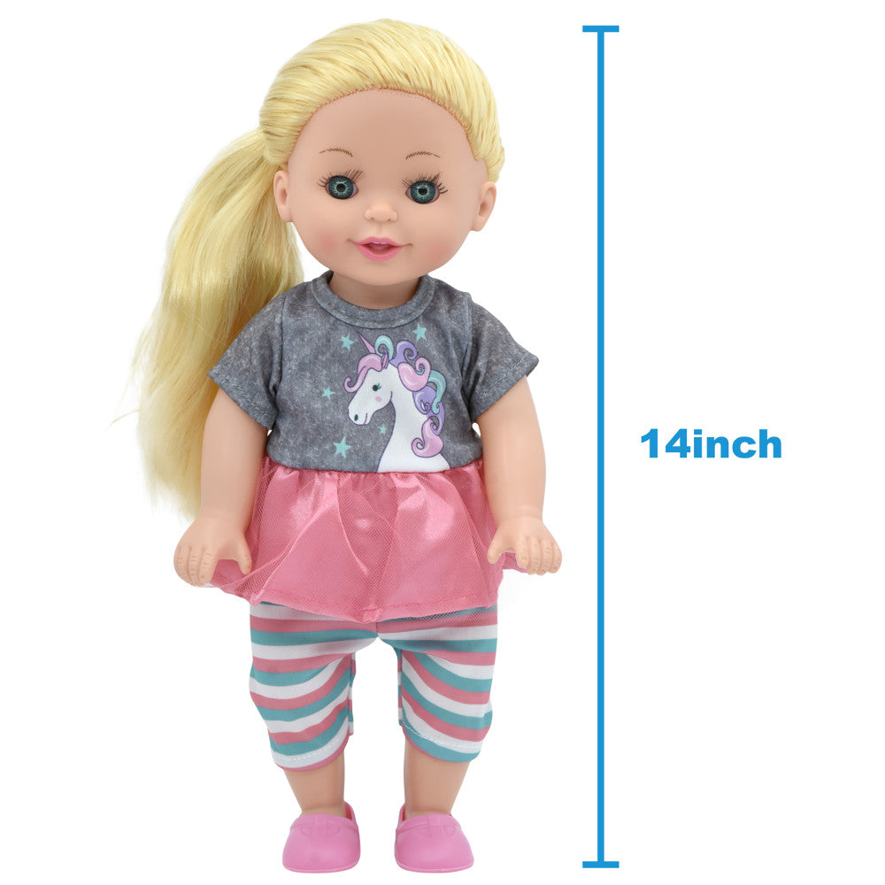 Lil Tots: 14" Talking Pet Grooming Playset - Doll, Pink-Grey-Green-Unicorn, Kids Ages 3+