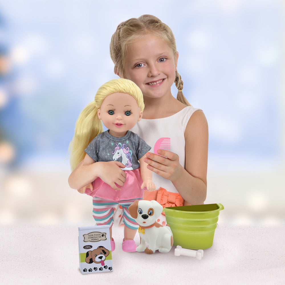 Lil Tots: 14" Talking Pet Grooming Playset - Doll, Pink-Grey-Green-Unicorn, Kids Ages 3+