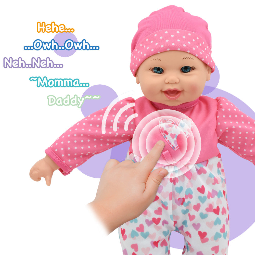 Little Darlings: 12" Talking Twins - Pink, Teal, Hearts - 2 Soft Body Baby Dolls, Kids Ages 2+