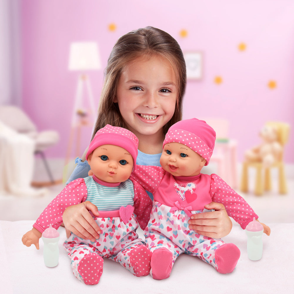 Little Darlings: 12" Talking Twins - Pink, Teal, Hearts - 2 Soft Body Baby Dolls, Kids Ages 2+