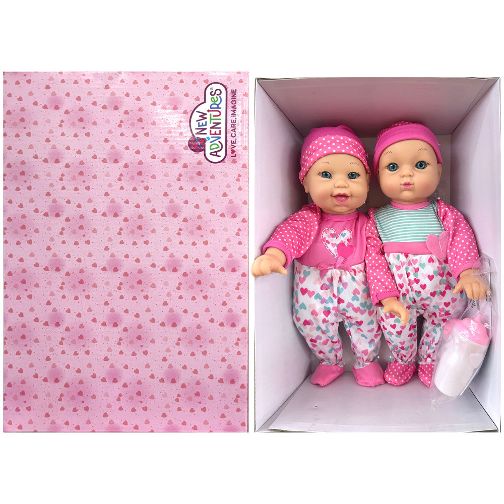 Little Darlings: 12" Talking Twins - Pink, Teal, Hearts - 2 Soft Body Baby Dolls, Kids Ages 2+