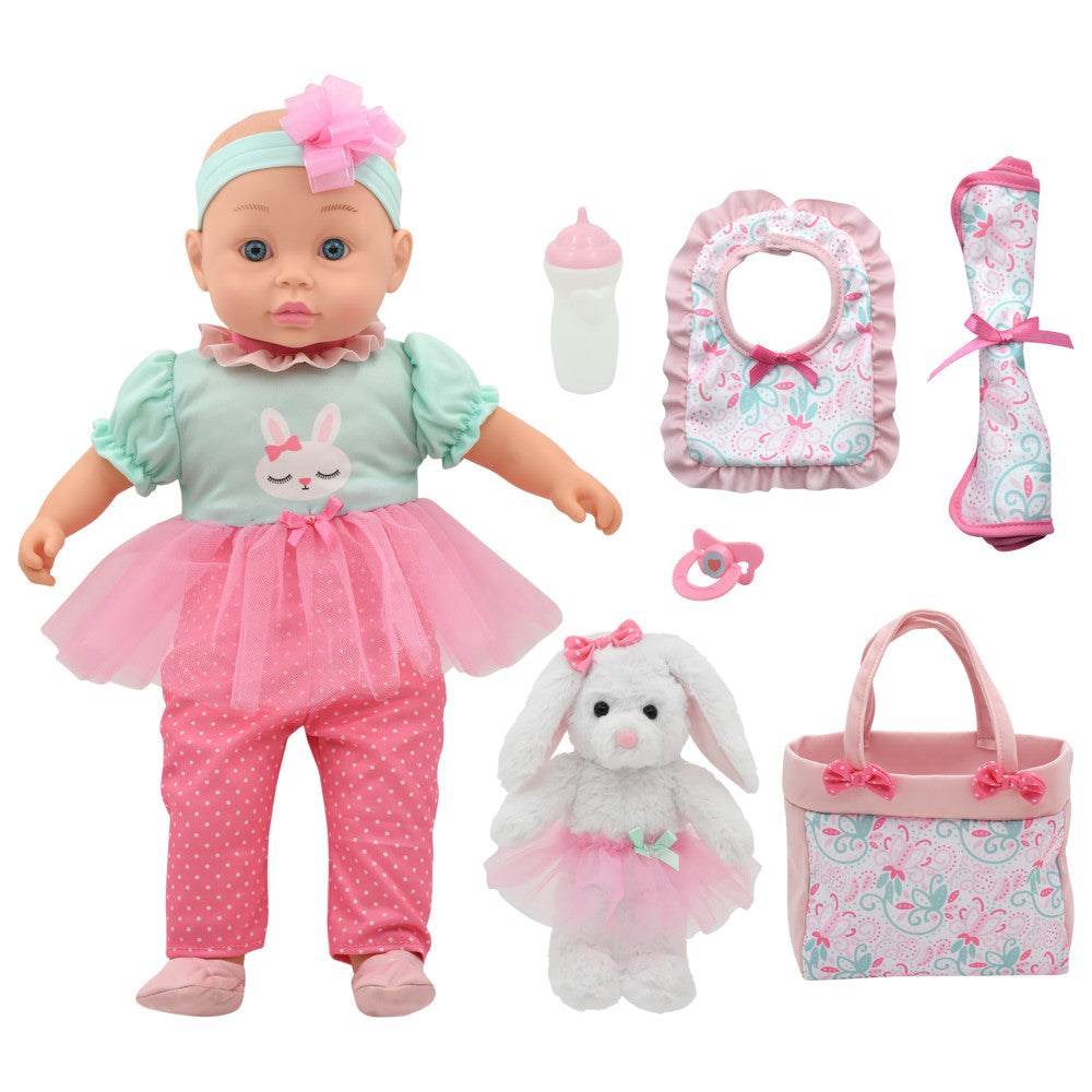 Little Darlings: 16" The Little Ballerina Set - Bunny, Green, Pink - Baby Doll, Kids Age 2+