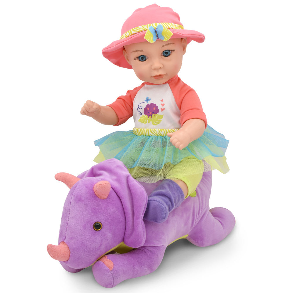 Little Darlings: Hop On Baby & Plush Dino - 15" Baby Doll & Purple & Green Dinosaur Friend