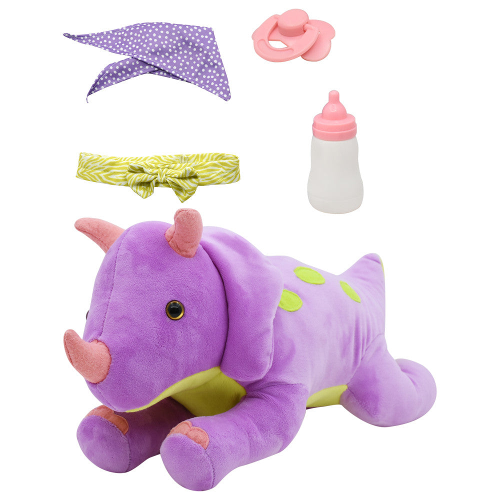 Little Darlings: Hop On Baby & Plush Dino - 15" Baby Doll & Purple & Green Dinosaur Friend