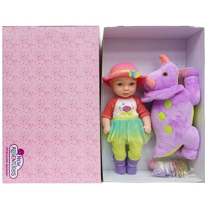 Little Darlings: Hop On Baby & Plush Dino - 15" Baby Doll & Purple & Green Dinosaur Friend