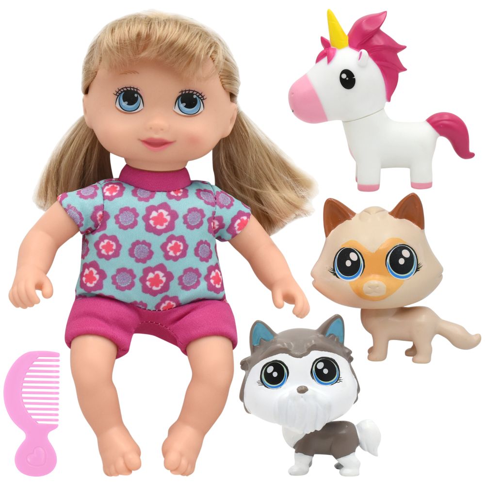 Little Sweeties 10-inch Pet Parade Doll with Unicorn, Puppy, and Kitty