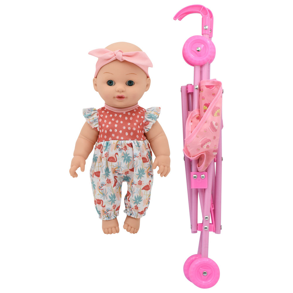 Little Darlings: Out For A Stroll - Flamingo Jumper Pink & Blue Outfit