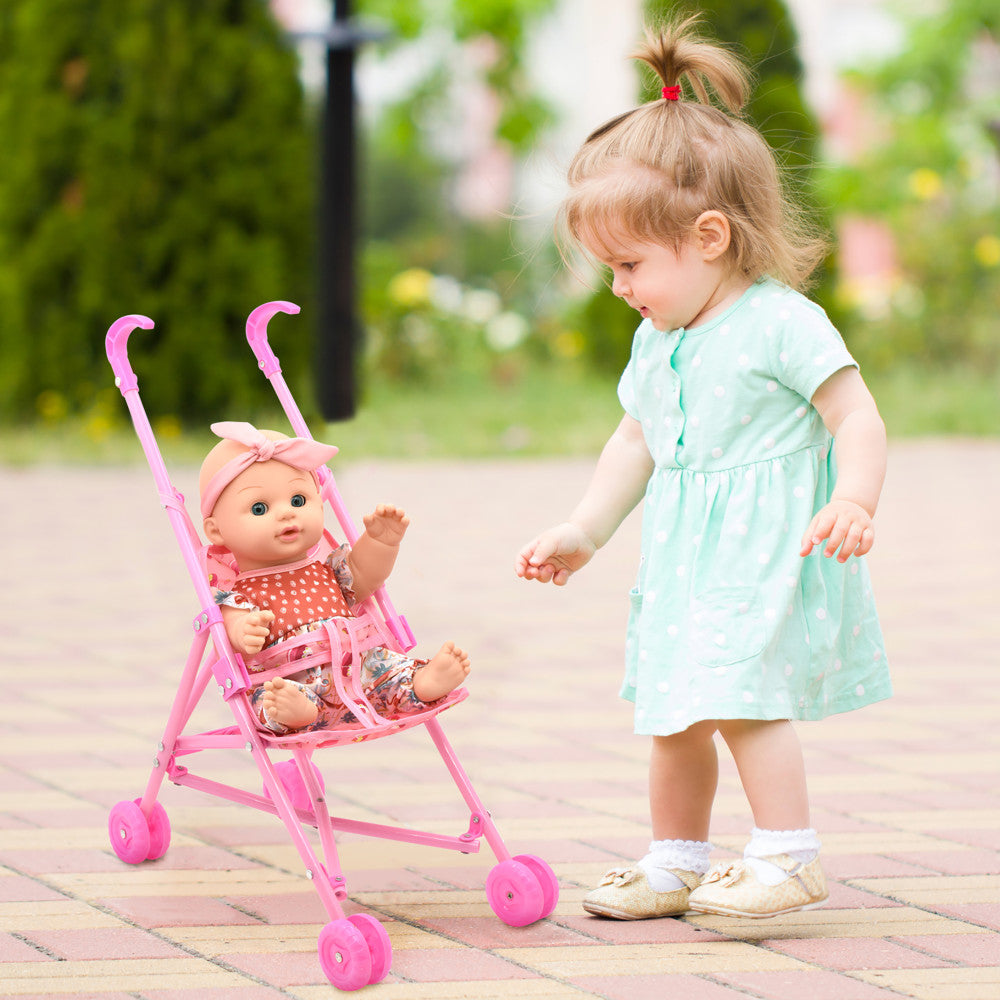 Little Darlings: Out For A Stroll - Flamingo Jumper Pink & Blue Outfit