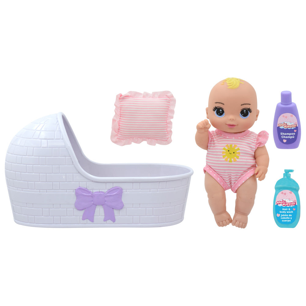 Magic Nursery: 8" Baby Doll & Bassinet Gift Set - Sun, Pink, White