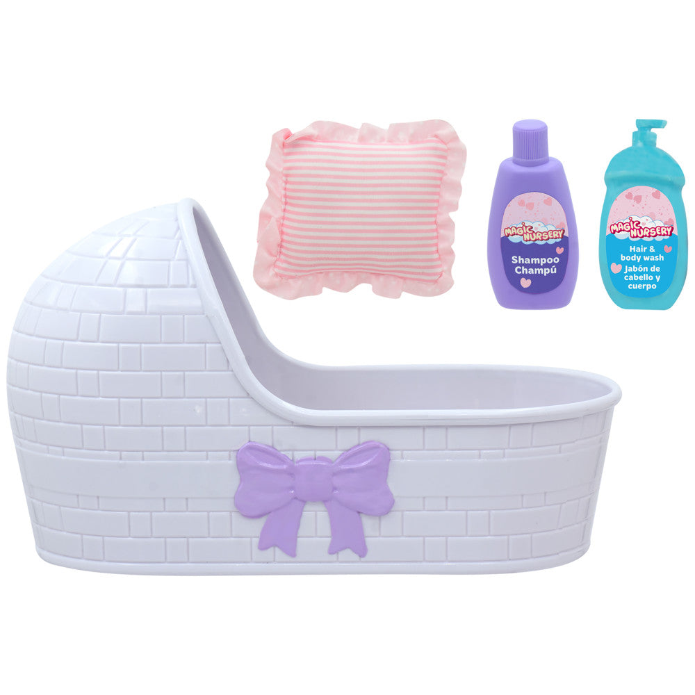 Magic Nursery: 8" Baby Doll & Bassinet Gift Set - Sun, Pink, White